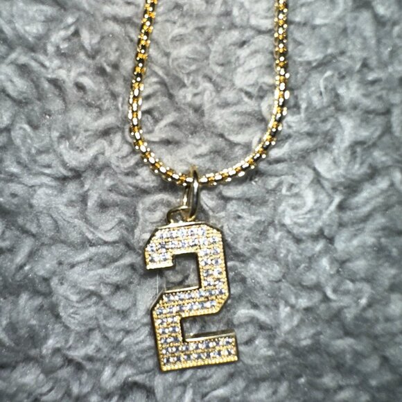Goldtone Number 2 Pendant CZ - Picture 1 of 4